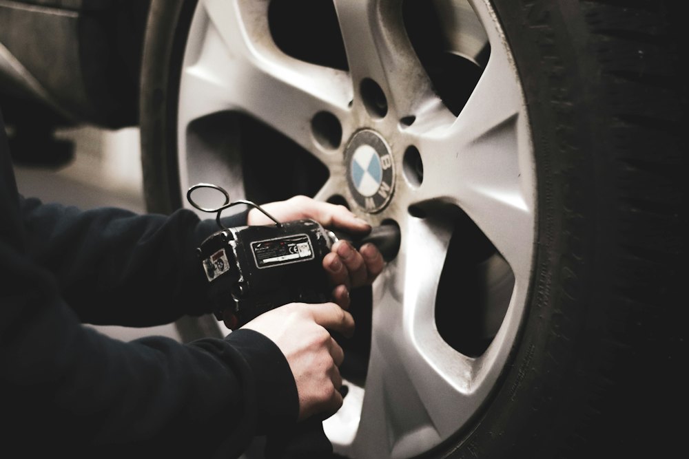 Wheel being fitted with a power tool